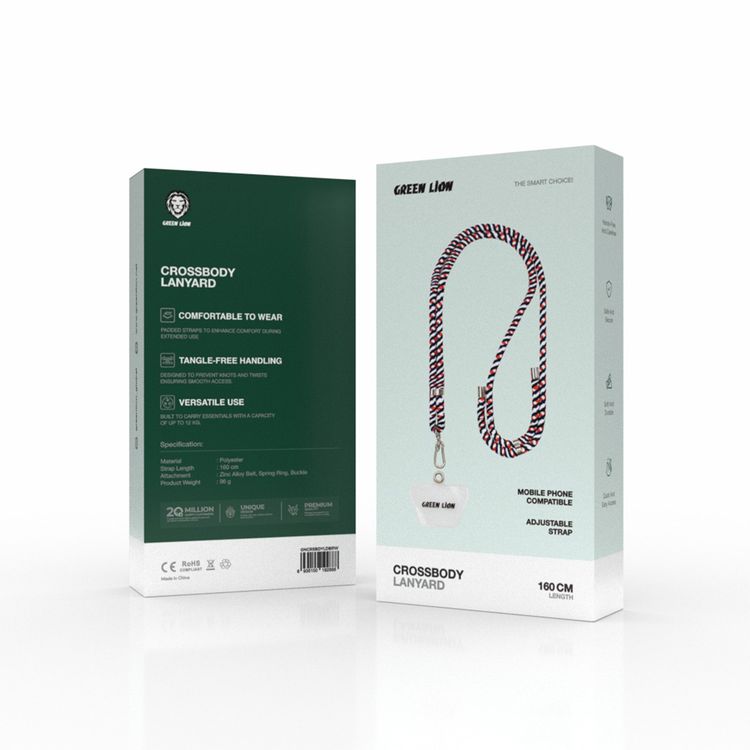 Green Lion Crossbody Lanyard Compatible with Mobile Phones, Soft & Durable, Hands-Free Convenience, Tangle-Free Handling, Adjustable 160cm Strap, Safe & Secure - Blue / Red / White
