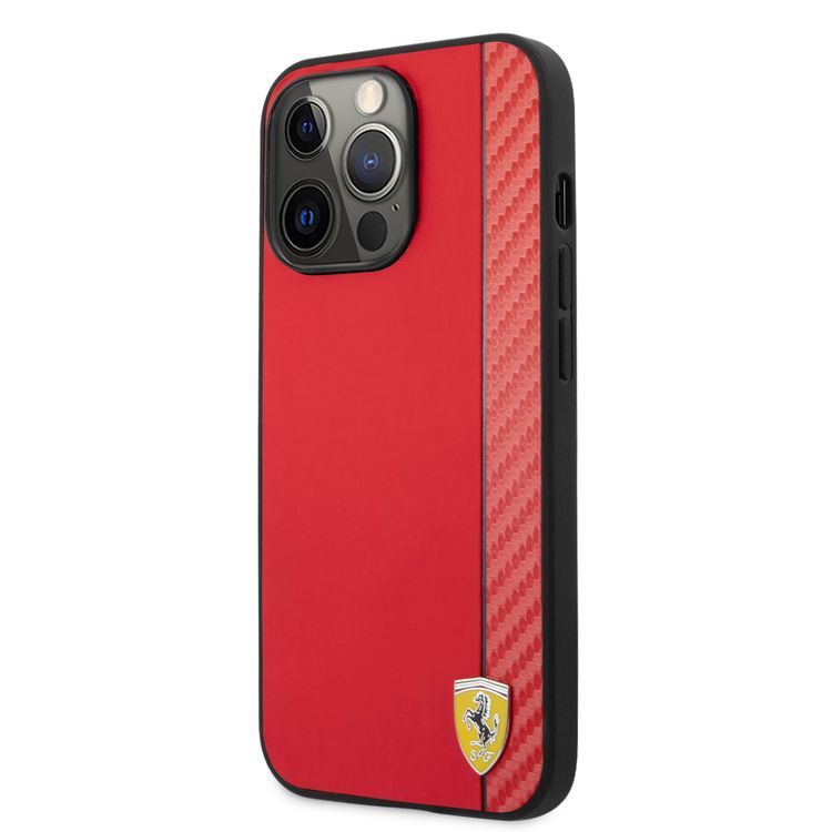 CG MOBILE Ferrari Hard Case PU Smooth & Carbon Effect Vertical Stripe Metal Logo Compatible for iPhone 13 Pro (6.1") Anti-Scratch, Easy Access to All Ports