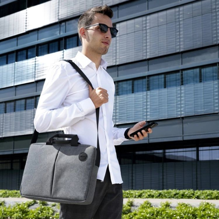 Hama Genua Laptop Bag for Up to 40cm (15.6") Devices, Polyester Material, Adjustable Shoulder Strap, Zipper Closure, Carrying Handles, Multiple Compartments, Anti-Scratch - Gray