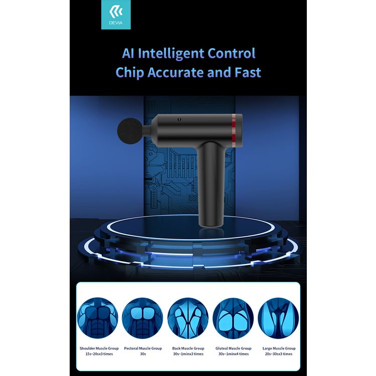 Devia 359668-BK General Fascia Gun Electric Massager Muscle Relaxer for Pain Relief { Brush Motor } 2000mah 25W - Black