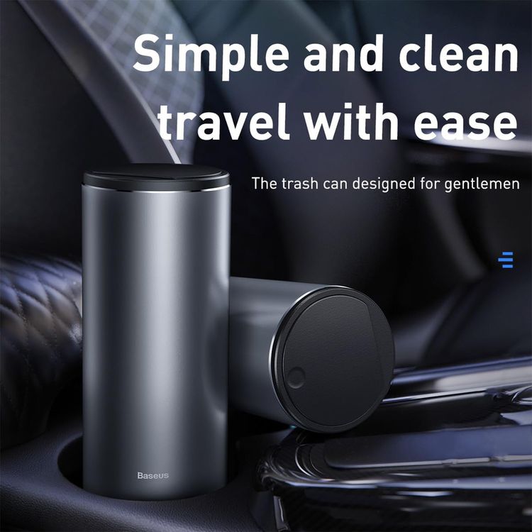 Baseus Gentleman Style Vehicle-Mounted Trash Can with 500 mL Capacity, Press-down Cover Design, ABS + Aluminum Alloy,  Leak-proof Design - Black