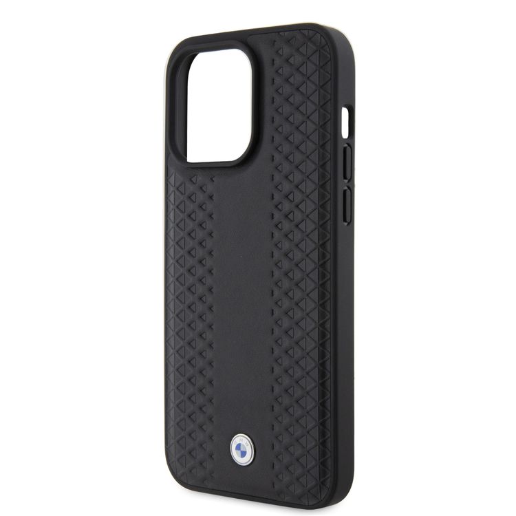 BMW Leather Case with Sign Diamond Pattern for iPhone 15 Pro  - Black