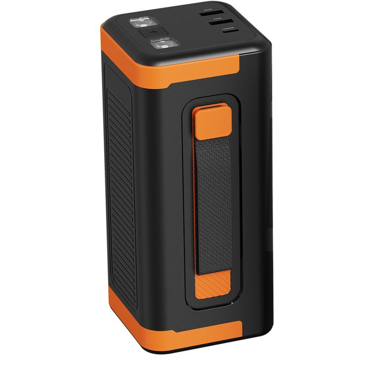 Porodo Powerboost 50000mAh Power Bank with Flashlight, Info Display, PD 20W, 70cm Retractable Type-C Cable, Type-C & Dual Type-A Ports, QC3.0 22.5W, Simultaneous Charging, Universal Compatibility - Black