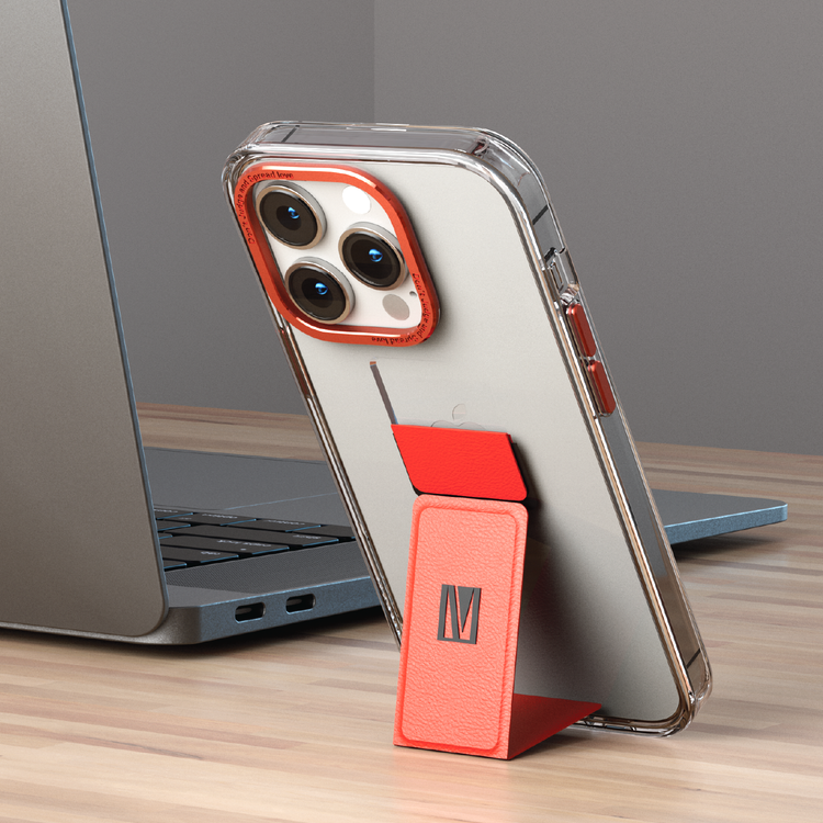 غطاء حماية Levelo Morphix Clara Gripstand IMD، خلفية شفافة، متوافق مع iPhone 14 Pro Max - اللون الأحمر