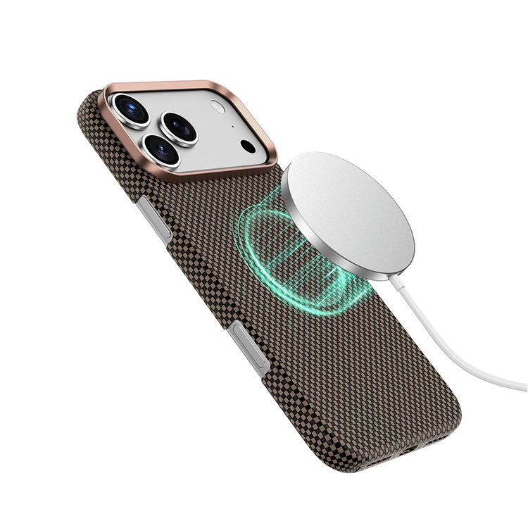 Green Lion Magsafe Kevlar Case for iPhone 17 Pro, Comfortable Grip, Aluminum Alloy Guard, Drop Protection, Lightweight Design, Ultra-Slim - Black / Gold