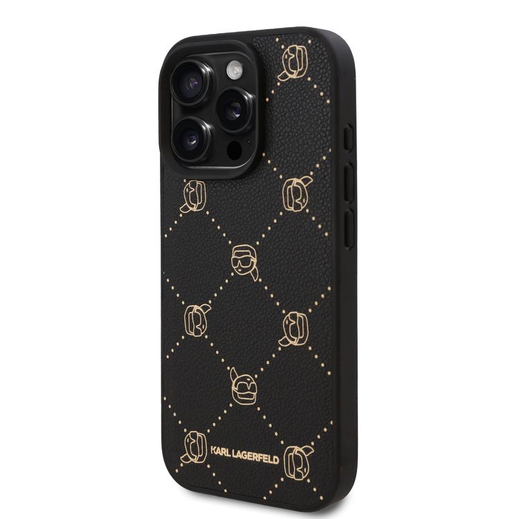 Karl Lagerfeld PU Hard Case for iPhone 16 Pro Max with Karl Heads, Drop Protection, Slim Profile, Lightweight, Comfortable Grip, Easy Snap-on, Sustainable Packaging - Black