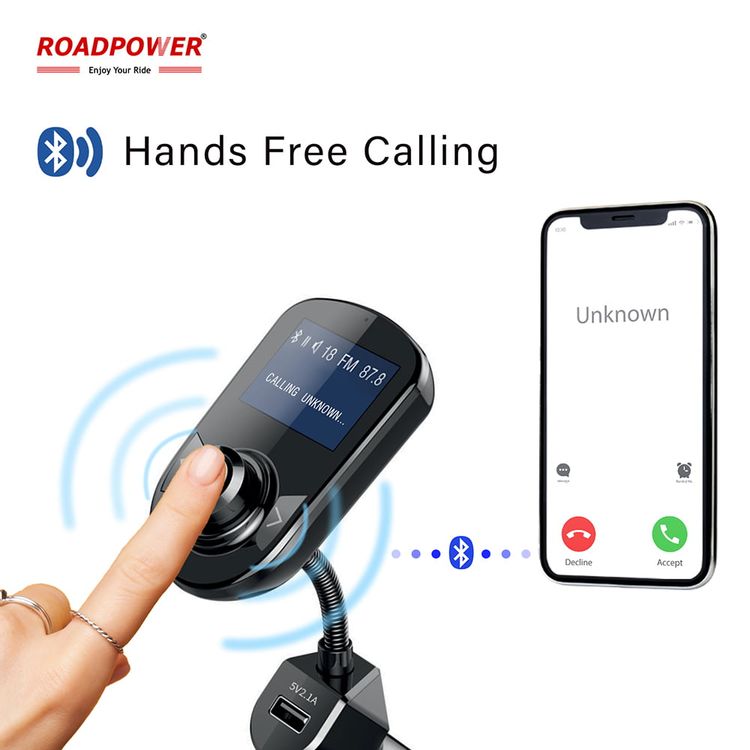 جهاز إرسال FM بلوتوث من ROADPOWER، مجموعة محول راديو للسيارة، شاشة 1.44 بوصة، يدعم بطاقة TF/SD وUSB