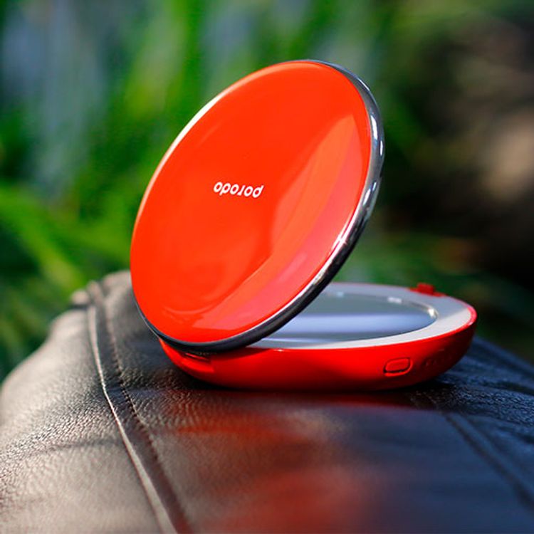 Porodo Mirror Power Bank 4000mAh Battery Capacity with 3 Levels of Brightness, Compact Design, Fast Charging, Overheating Protection,  2x Magnified Glasses, Digital Display - Red