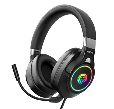 Green Lion K10 RGB Lighting Professional Gaming Headphones with Noise-Cancelling & Microphone, 3.5mm Headphone Jack, Adjustable Steel Slider, Padded Headband