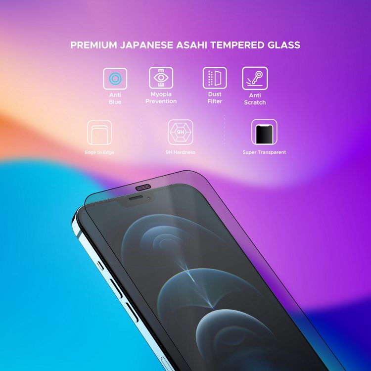 واقي شاشة Liberty Guard Azure Full Cover Black بحافة مدورة لهاتف iPhone 12 Pro Max، مضاد للصدمات والتأثير - أسود