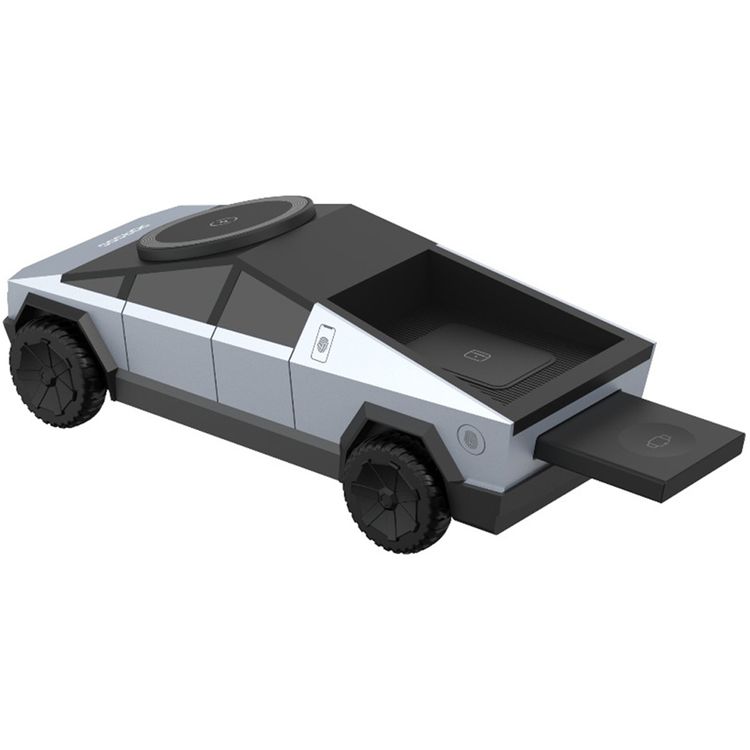 Porodo Cyber Dock 3-in-1 Wireless Charger with 15W Wireless Charging, 5W Earbuds Output, 2.5W Watch Output, 3-6mm Charging Distance, USB-C Charging Interface, 90°Motorized Rotation Stand - Gray