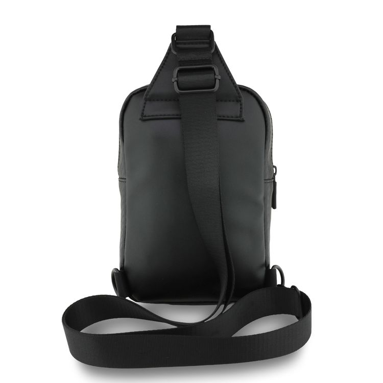 BMW PU Leather & Carbon Crossbody Bag with Metal Logos, High-Quality Materials, Adjustable Strap - Black