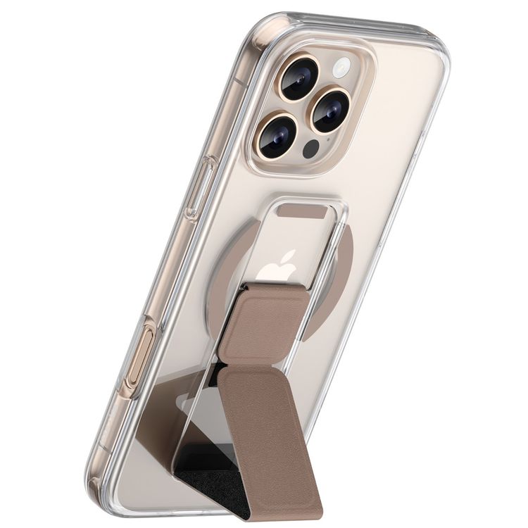 Green Lion MagSafe Leather Grip For iPhone 16 Pro, Crystal Clear, Foldable Stand, Dual-Sided Magnetic Snap, Military Grade Protection, Scratch Resistance - Brown