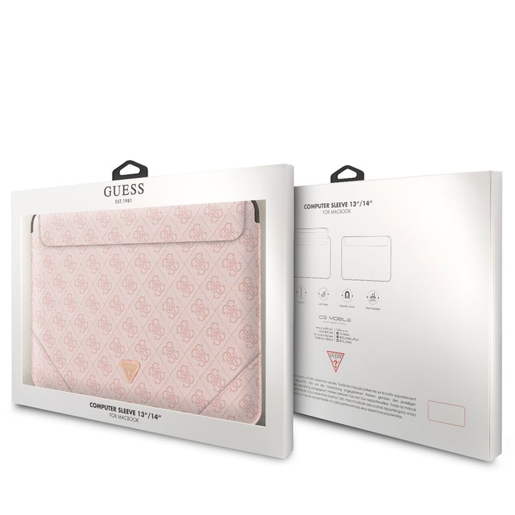 CG Mobile Guess GUCS14P4TP  4G Uptown PU Computer Sleeve with Metal Triangle Logo 14" Protection Bag for or Macbook / Laptop up to 14 inches, Suitable for Outdoor - Pink