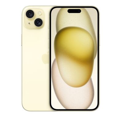 هاتف Apple iPhone 15 Plus بسعة 256 جيجابايت، شاشة 6.7 بوصة، شريحتي اتصال eSIM، دقة الكاميرا 48 ميجابكسل، شريحة A16 Bionic، نوع موصل USB-C، تقنية شبكة 5G، مقاوم للرذاذ والماء والغبار - أصفر