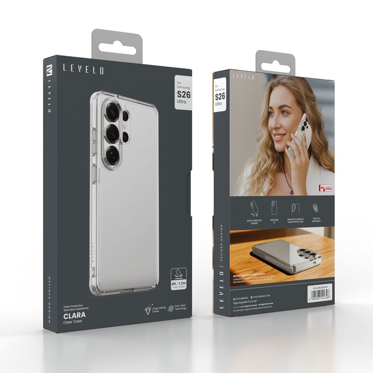 Levelo Clara Clear Case for Samsung S26 Ultra, Raised Camera Edges, Scratch Resistance, Precision Fit, Shock-Resistant Bumper - Clear