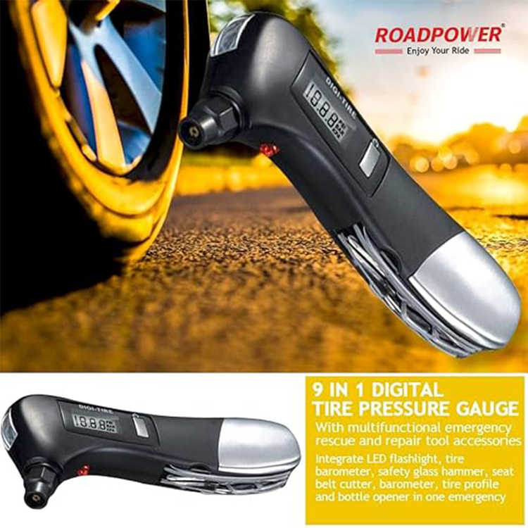 مقياس ضغط الإطارات الرقمي متعدد الوظائف من ROADPOWER، 100 رطل لكل بوصة مربعة، أدوات إنقاذ بإضاءة LED 