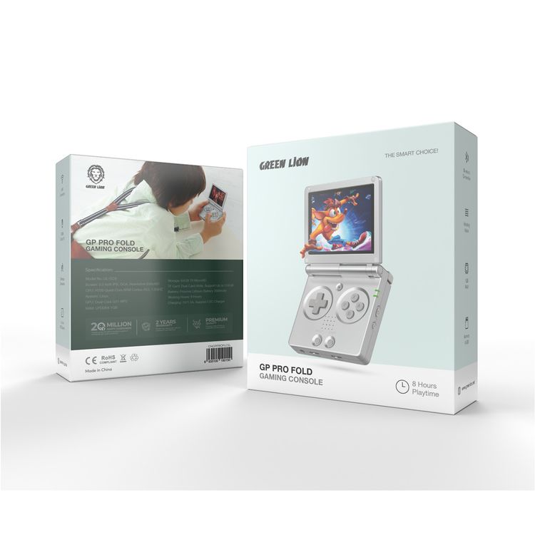 Green Lion GP Pro Fold Gaming Console with Dual-Core G31 MP2 GPU, Vibrating Motor, HDMI Output, Supports Up-to 512GB TF Card, 3.5 Inches IPS Screen, 640×480 Pixels Resolution, 3300mAh Battery, 8 Hours Working Time - Silver