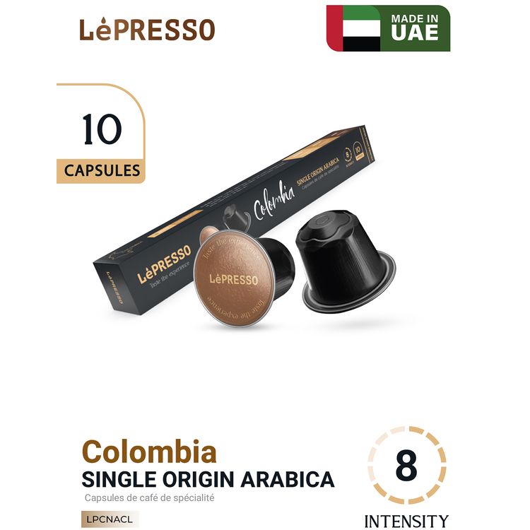 LePresso Aluminum Capsules for Nespresso 100% Arabica with 8-Level Coffee Intensity, Panela & Red Fruits Aroma, Medium Roast Level, 10 Capsules Included - Black