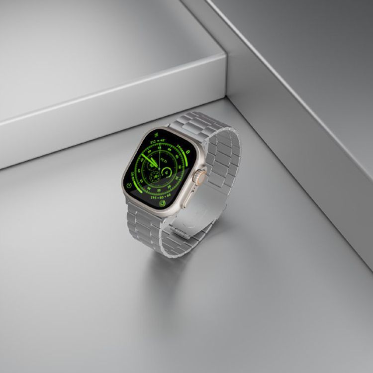 Levelo Monet Stainless Steel Watch Strap with Adjustable Links for Apple Watch 49/46mm, Hypoallergenic Material, 24/7 Wearability, Anti-Oxidation Technology, Compatible with SE, Series 9, 8, 7, 6 & 5 - Titanium