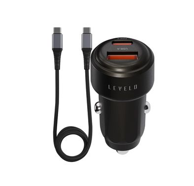 Levelo Nori Mini 60W Car Charger with  USB-C to USB-C Cab...