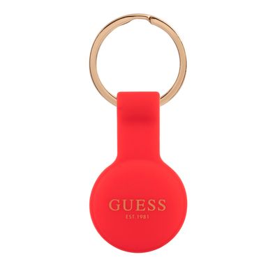 CG MOBILE Guess Silicone Classic Logo Case with Keychain for Airtag, Portable Protective Skin Cover, Anti-Lost Holder with Key Ring Officially Licensed White/Red