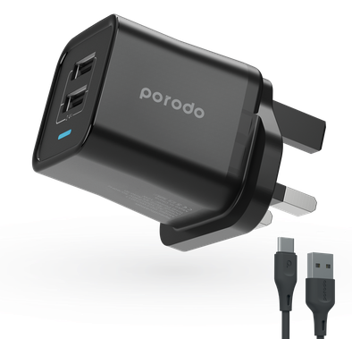 Porodo Dual Port Wall Charger 2.4A with 1.2m Type-C Cable...