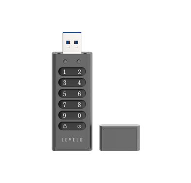 Levelo Lockvault Digital 128GB Encrypted USB Flash Drive with USB-A 3.1 Gen 1 Connector, 160MB/s Reading Speed, 120MB/s Writing Speed, AES256 Encryption Method - Gray