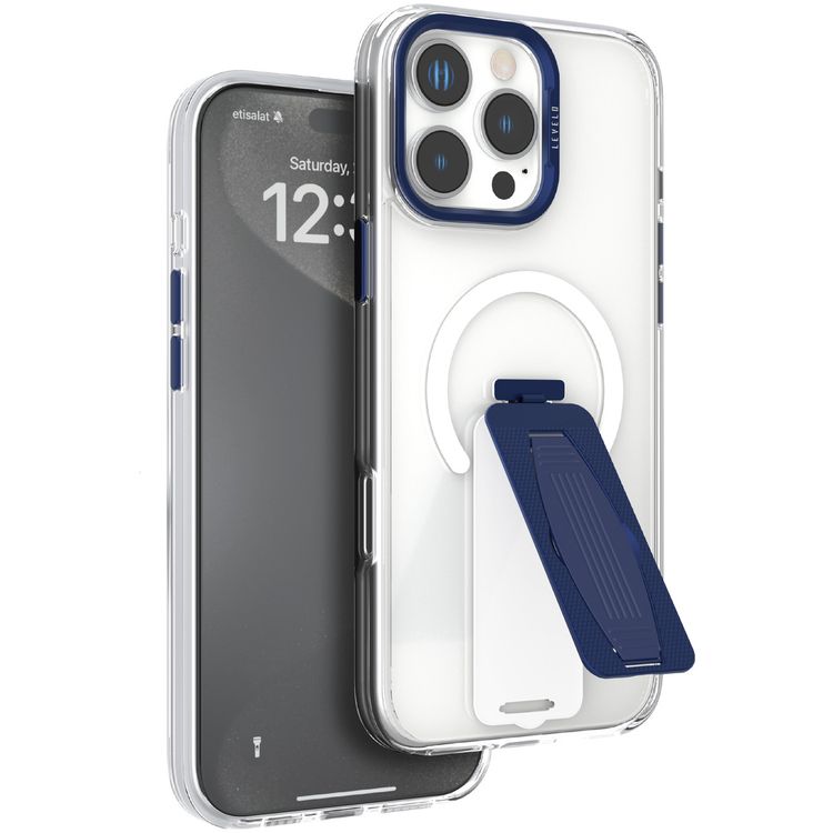 Levelo Morphix MagSafe Grip Case for iPhone 16 Pro, Impact Resistant Corners, Metal Camera Ring, Multi Functional Kickstand Premium Bayer TPU, Silicone Grip - Blue