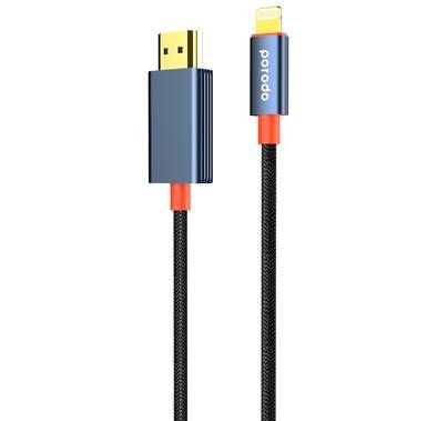 Porodo Aluminum Alloy Woven Cable Lightning to HDMI, 2m C...
