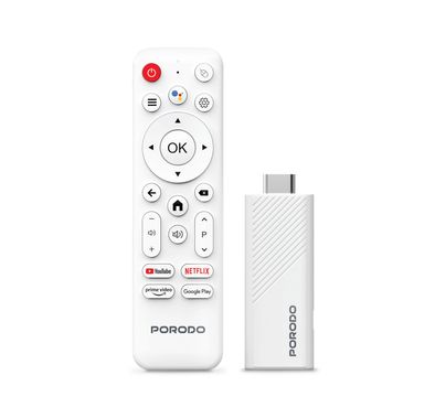 بورودو جهاز بث تلفزيوني ذكي بدقة 4K يعمل بنظام أندرويد مع منفذ HDMI، إصدار بلوتوث 5.0، أندرويد 14.0، تحكم صوتي ومساعد جوجل، أداء رباعي النواة، واي فاي مزدوج النطاق، تصميم جاهز للتوصيل والتشغيل - بالأبيض