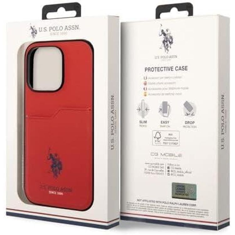 U.S.Polo Assn. PU Card Slot DH Hard Case  - Red - iPhone 15 Pro