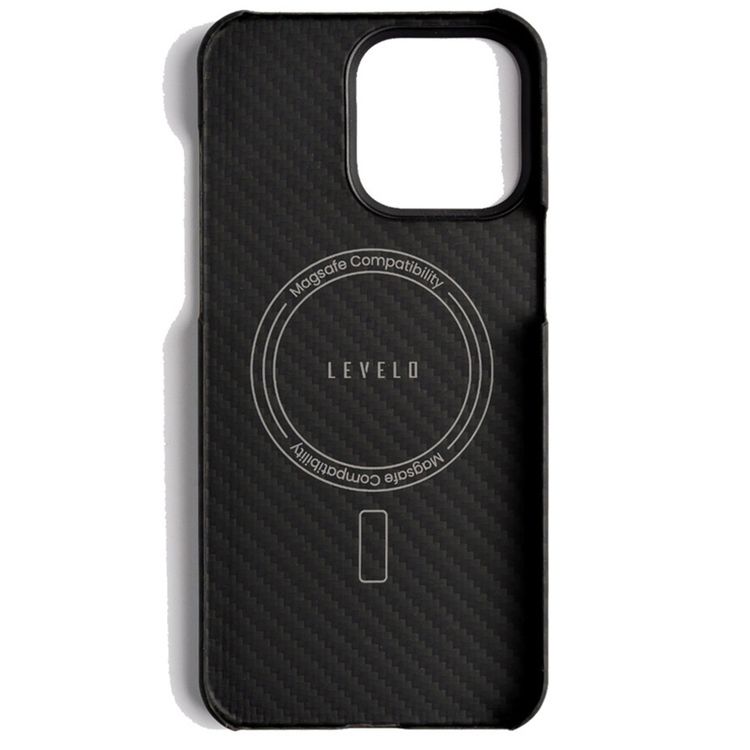  Levelo Sergei 1500D Aramid Fiber Case for iPhone 15 Pro Max, MagSafe Compatible, Shock-Proof Edges, Slim & Lightweight Design - Black
