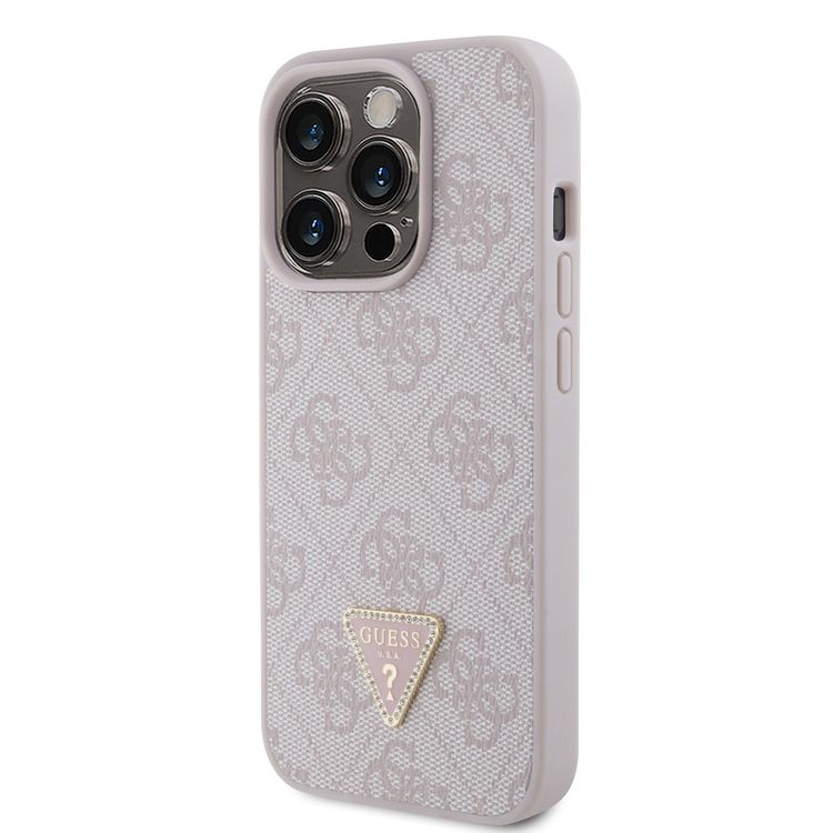 Guess PU Leather Case with 4G Triangle Strass & Triangle Logo - Pink - iPhone 15 Pro Max