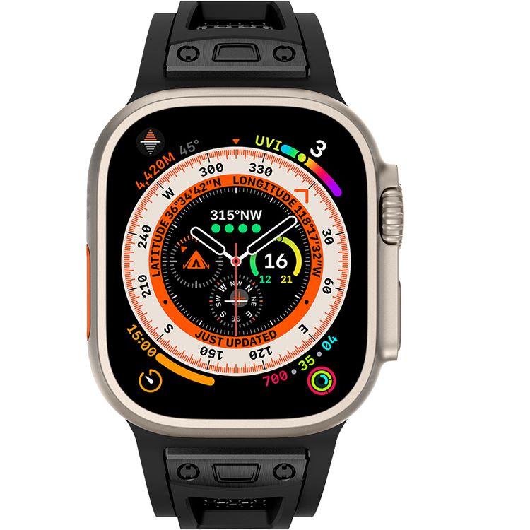 Levelo Kai Watch Strap, Apple Watch SE 9/8/7/6/5 (46/49mm), TPU + Metal Buckle, Hypoallergenic, 24/7 Wearability - Stealth Black