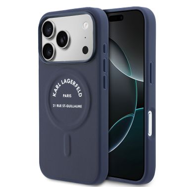 حافظة Karl Lagerfeld MagSafe من مادة PU مع أزرار بشعار Karl RSG لجهاز iPhone 17 Pro Max، تصميم نحيف، سهلة التركيب، تغليف مستدام، مريحة في الاستخدام، حماية من السقوط، تصميم خفيف الوزن - لون كحلي