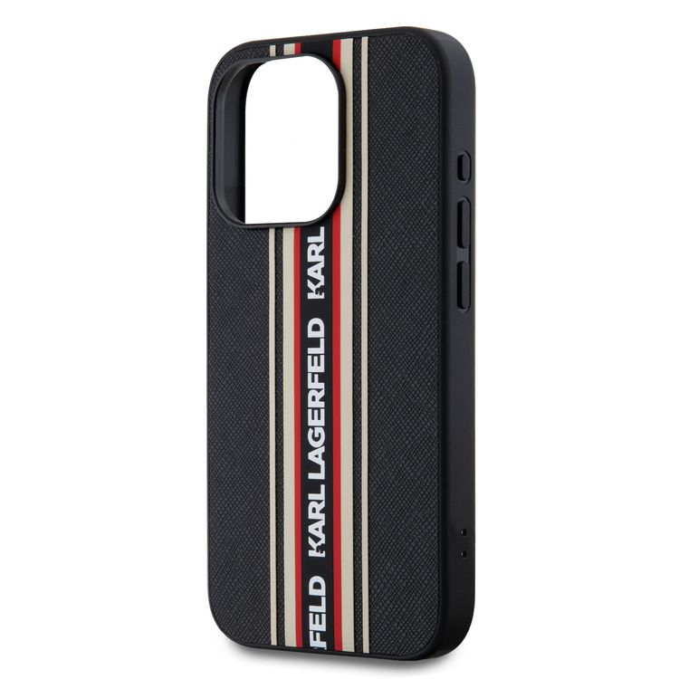 Karl Lagerfeld PU Hard Case with Athleisure Strips for iPhone 16 Pro, Lightweight, High-Quality Material, Comfortable and Secure Grip - Red