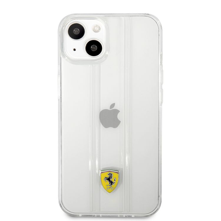 CG MOBILE Ferrari PC/TPU Transparent Hard Case with 3D Line Contrasted Red Line Compatible for iPhone 13 (6.1") Anti-Scratch, Easy Access to All Ports