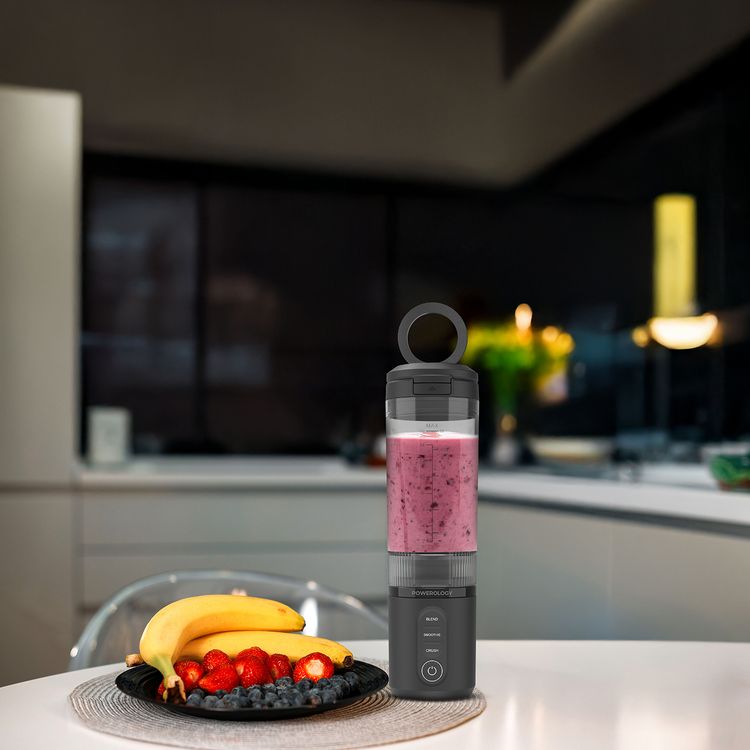 Powerology MagBlend Portable Blender with Magnetic Phone Mount, 6 Sharp Steel Blades, Powerful Ice Crushing, Multi-Mode Blending, 470mL Capacity, Fits to Car Cup Holders - Black