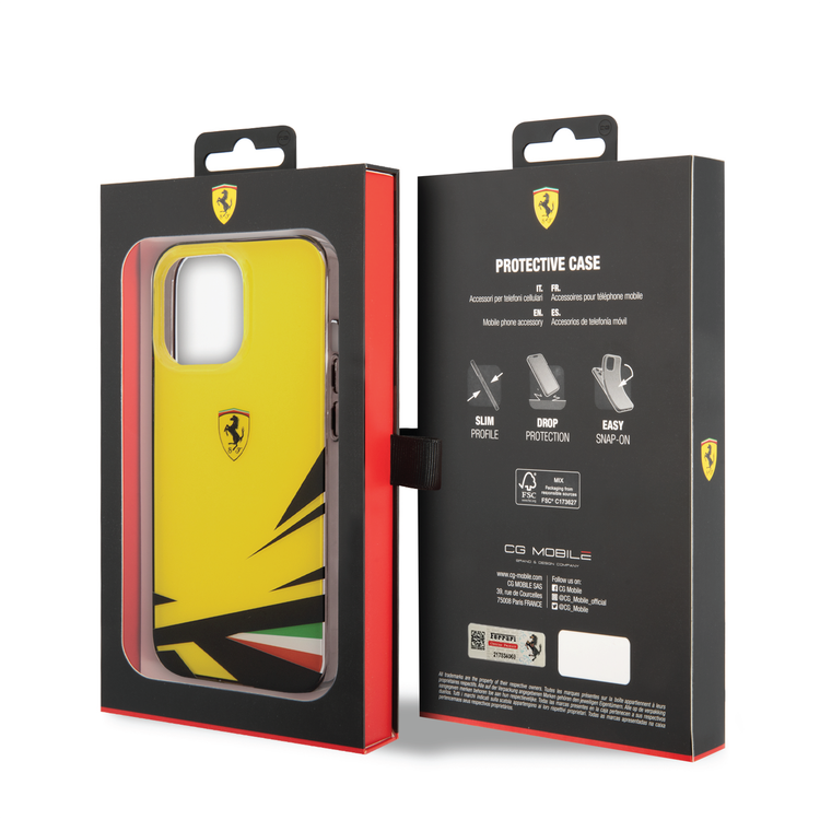 Ferrari PC/TPU Case with Double Layer Print iPhone 14 Pro Compatibility - Yellow