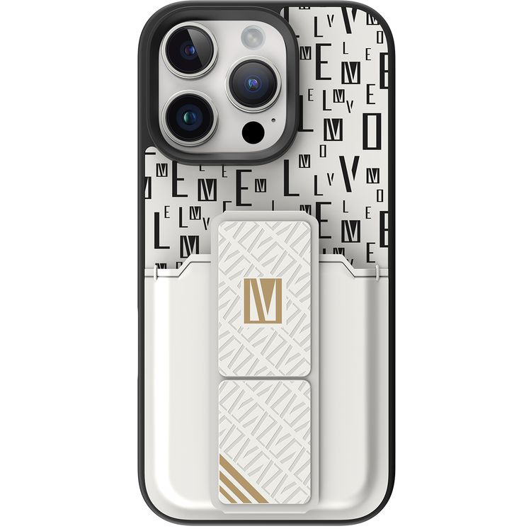 حافظة Levelo Morphix Gripstand مع حامل بطاقات لهاتف iPhone 16 Pro Max، حامل بطاقات مدمج، زوايا مقاومة للصدمات، ملمس نحيف بدون غطاء، حافة كاميرا مرتفعة، مادة فائقة المتانة - أبيض