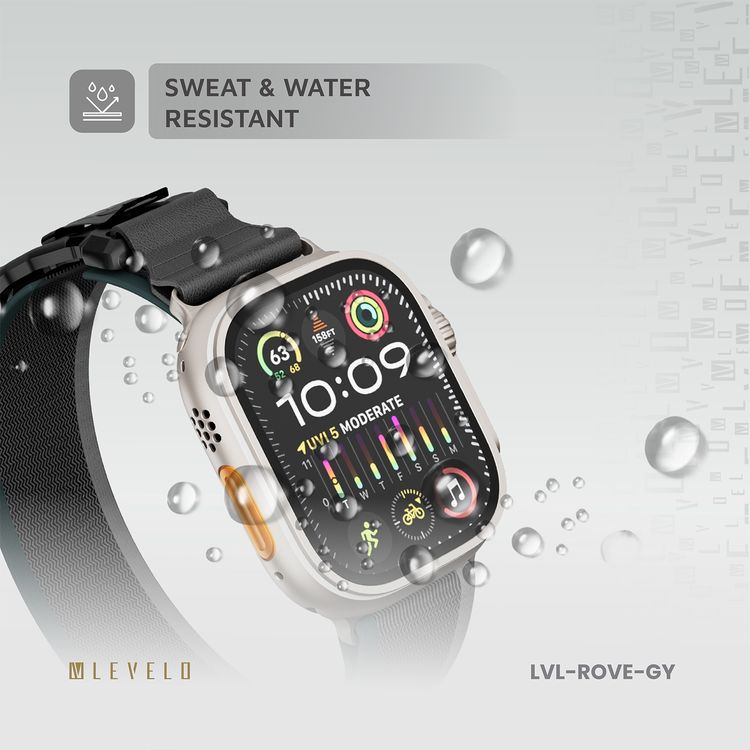 Levelo Rove Nylon Watch Strap with Magnetic Buckle, Compatible with 49/46mm Smartwatches & Apple Watch SE, Series 9, 8, 7, 6, 5, Abrasion Resistance, Hypoallergenic Material, Easy Snap-On & Quick Release Mechanism, Water-Resistant, Sweat-Resistant, 24/7 Wearability - Gray