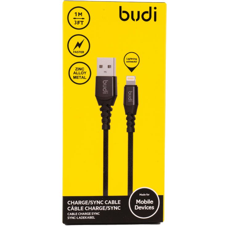 Budi Sync Lightning Cable Connector Zinc Alloy Metal - Black