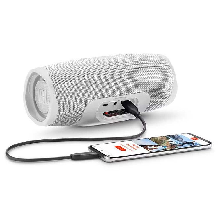 JBL Charge 4 Portable Wireless Bluetooth Speaker with Built-in Power Bank, 7500mAh Battery 20-hours Playtime, IP67 Waterproof & Dustproof Feature - White