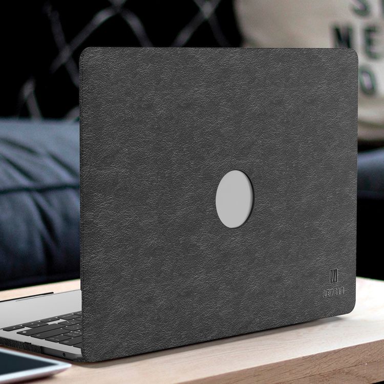 Levelo Gevena Leather Macbook Pro Cover 15" with Silicone Bottom Base, Non-Slip Surface, Ultra-Thin, Secure & Lightweight - Black