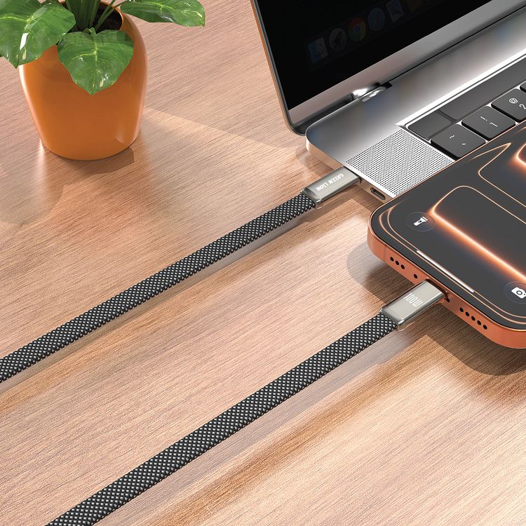 Green Lion Ultra-Thin Braided USB-C to USB-C Cable with 10000 Bends Life Span, Compatible with Laptop, 1m Cable length, Zinc Alloy Shell Connector, Flat-Braided Cable, Charge & Sync, 480Mbps Data Transfer Speed, 100W 20V/5A Cable Current, E-Marker Smart Chip - Black 
