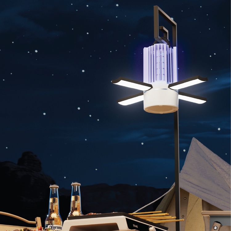 Porodo Lifestyle 2-in-1 Portable Insect Killer Lamp with Safe & Silent Operation, 360° Coverage, Foldable LED Light, ABS Material, Type-C Charging Interface, 5 Hours Recharge Time, 4-16 Hours Usage Time, UV Mosquito Killing - White