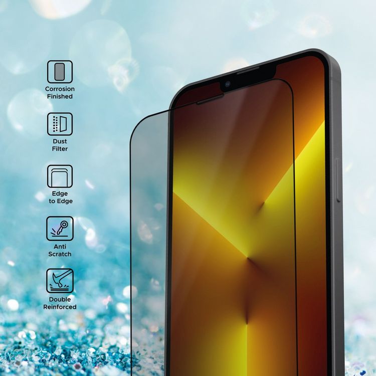 Liberty Guard Matte Full Cover Rounded Edge Screen Protector for iPhone 13 Pro Max with Dust Filter, Anti Shock & Anti Impact - Black