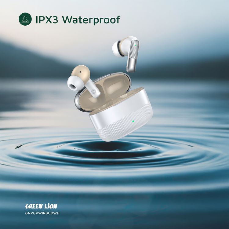 Green Lion Vancouver True Wireless Earbuds with Dual Microphones, 200mAh Charging Case & 25mAh Earbuds Battery, Up to 4 Hours Play Time, Bluetooth Version 6.0, 12m Transmission Range - White