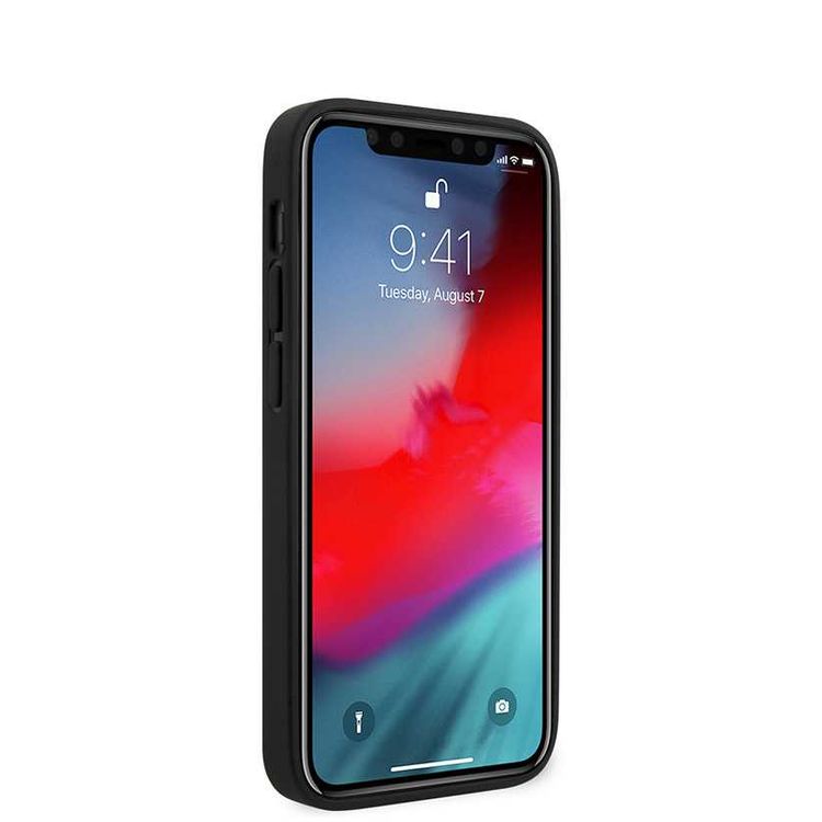 CG MOBILE Guess PU Python Pattern Phone Case with Metal Logo Compatible for iPhone 12 Mini (5.4") Mobile Case Suitable with Wireless Charging Officially Licensed - Black